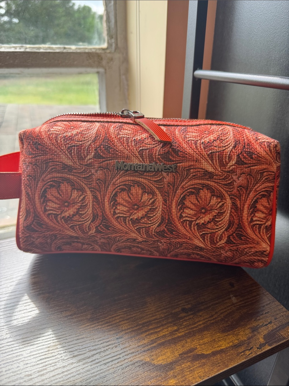 Montana West Red Orange Floral Toile Travel Case